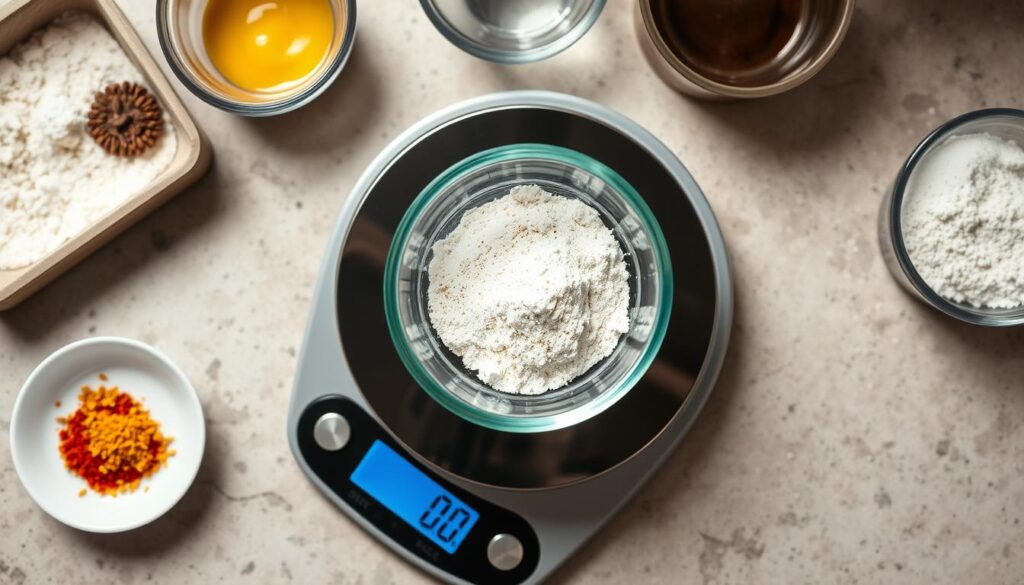 Digital kitchen scale with ingredients being measured - top 10 cooking equipment Digital kitchen scale with ingredients being measured - top 10 cooking equipment