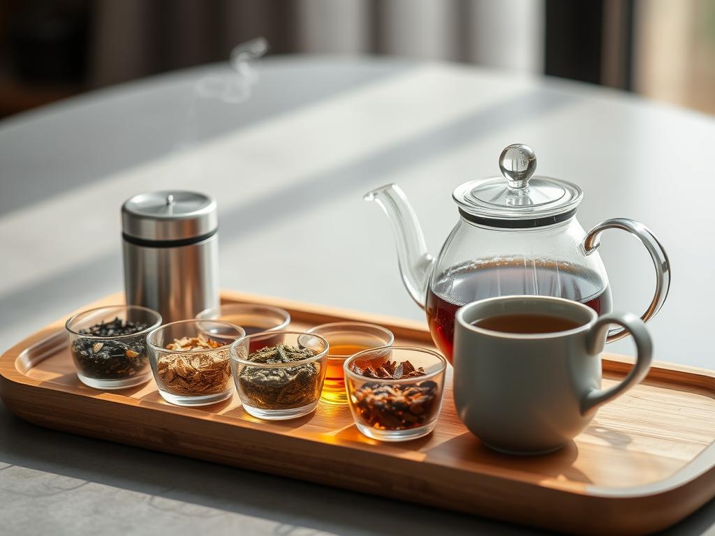 Modern tea service with specialty loose leaf teas and brewing equipment showing what's cooking today in tea culture