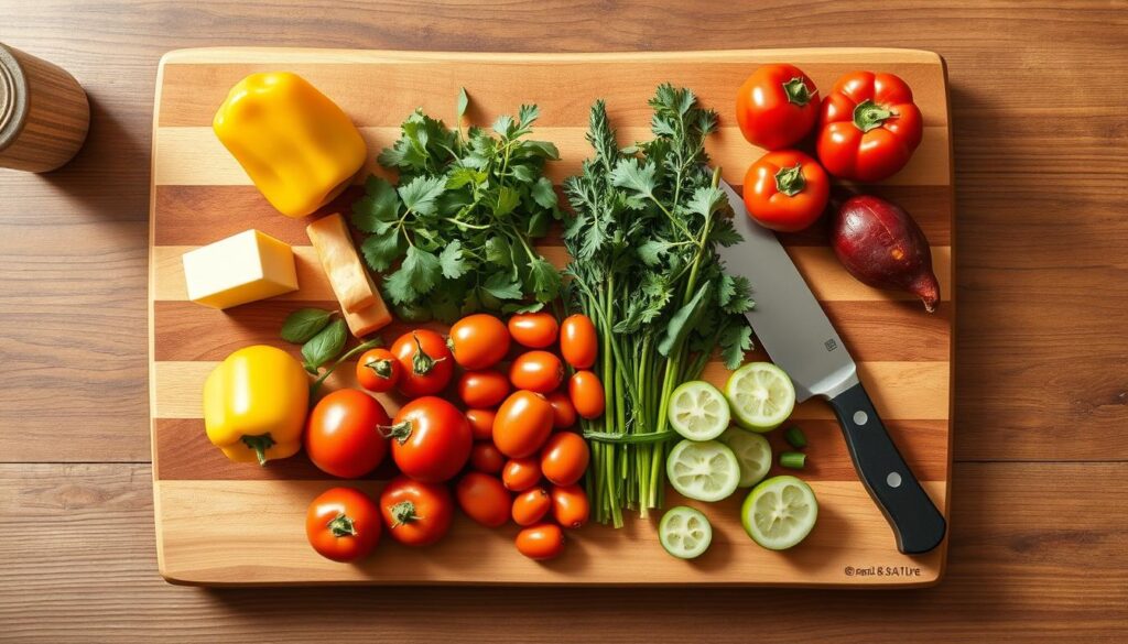 Wooden cutting board with vegetables - top 10 cooking equipment Wooden cutting board with vegetables - top 10 cooking equipment